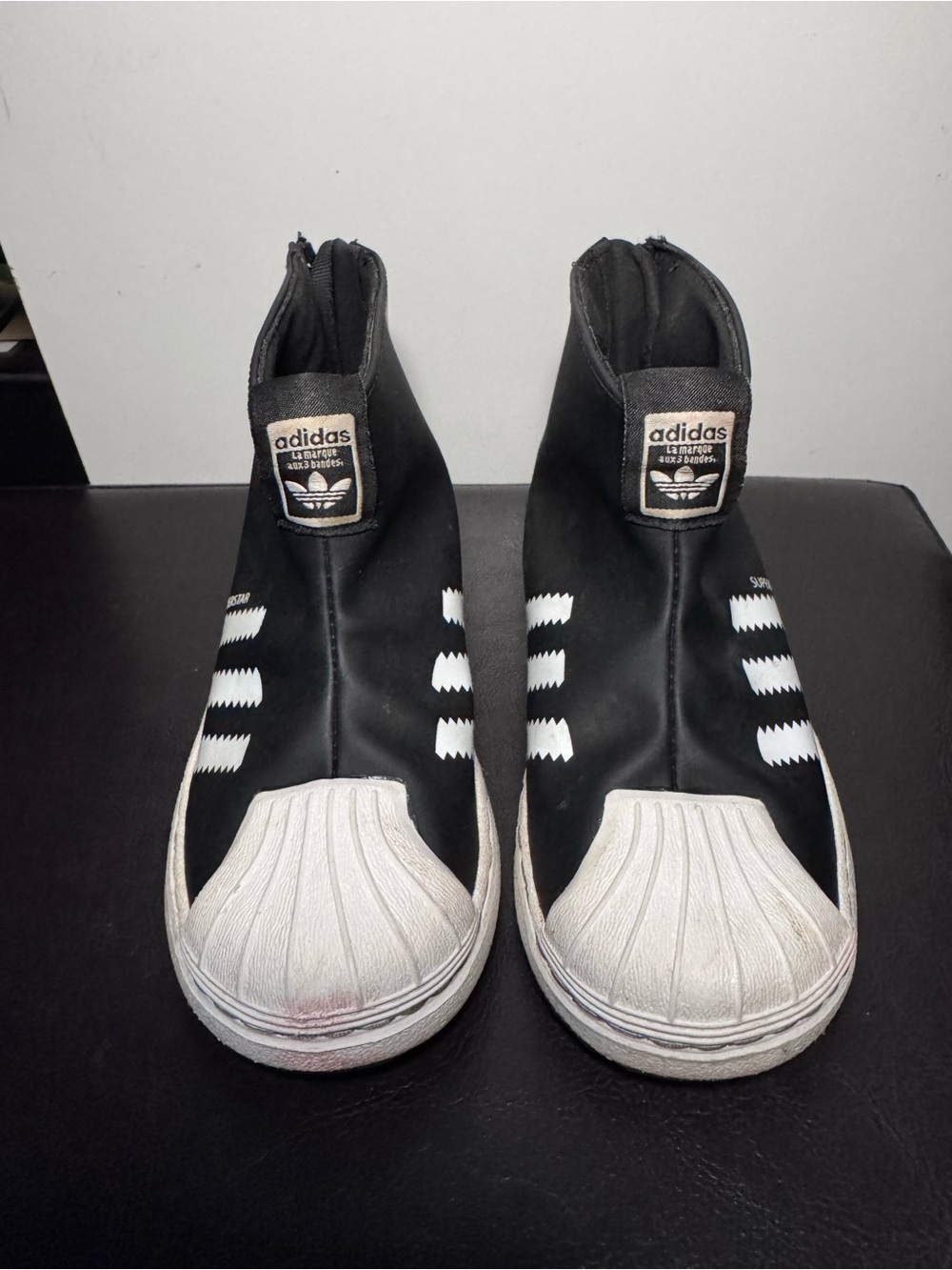 adidas Kids Black & White super star rain boots sz 9.5